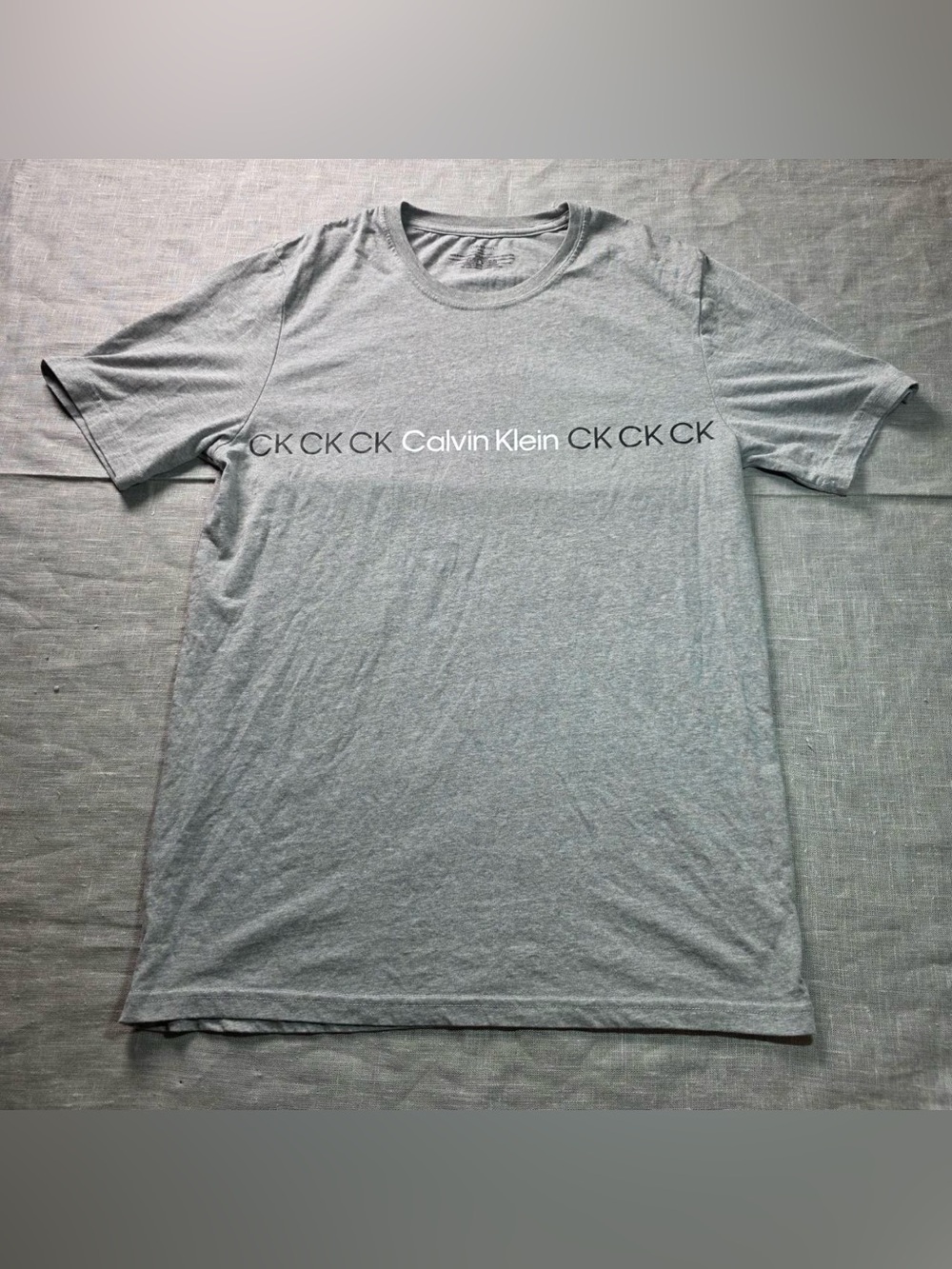 Calvin Klein Mens T Shirt Small S Gray Heathered CK Logo Chest Graphic Crew Neck